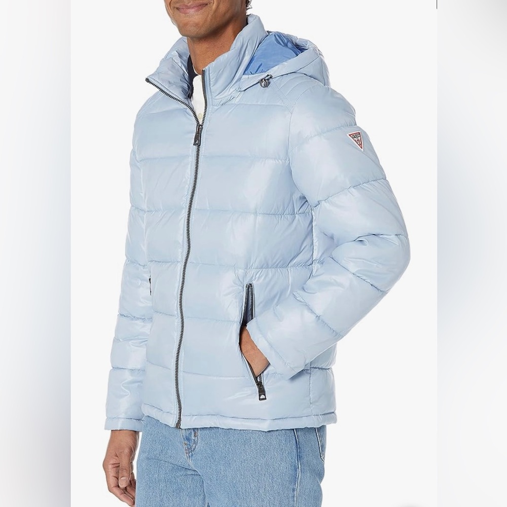 Guess Men's Mid-Weight Puffer Jacket with Removable Hood